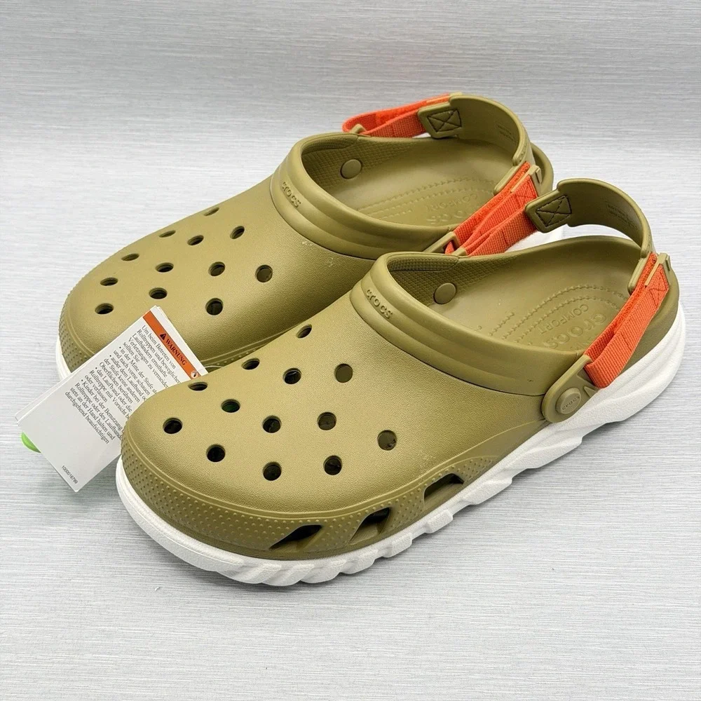 Crocs Duet Max II Clogs Men's 9 Olive Green Orange Outdoor Comfort Trail Army